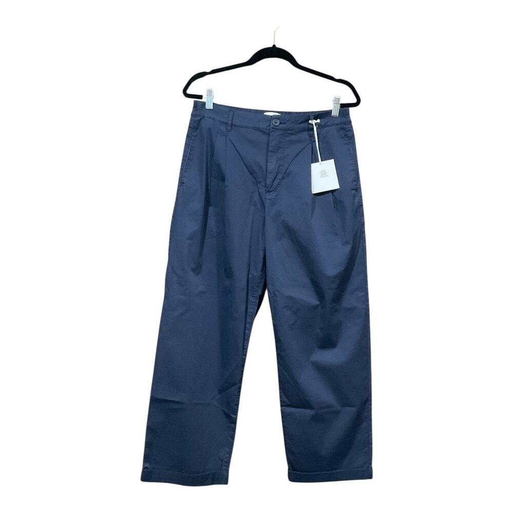 Womens Navy Wide-Leg Cotton Trousers
